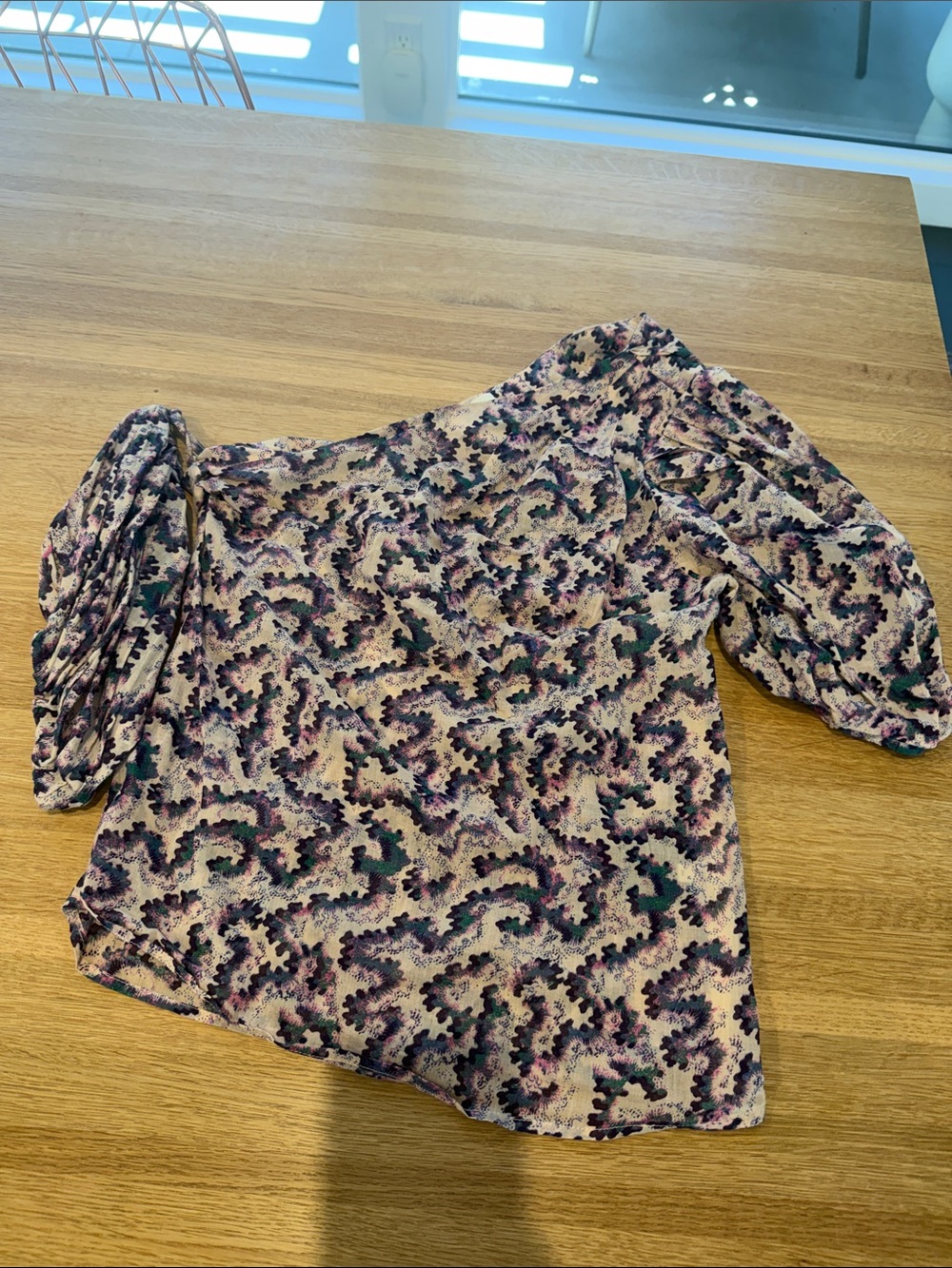 Isabel Marant One-Shoulder Puff Sleeve Top in Lavender and Cream Floral